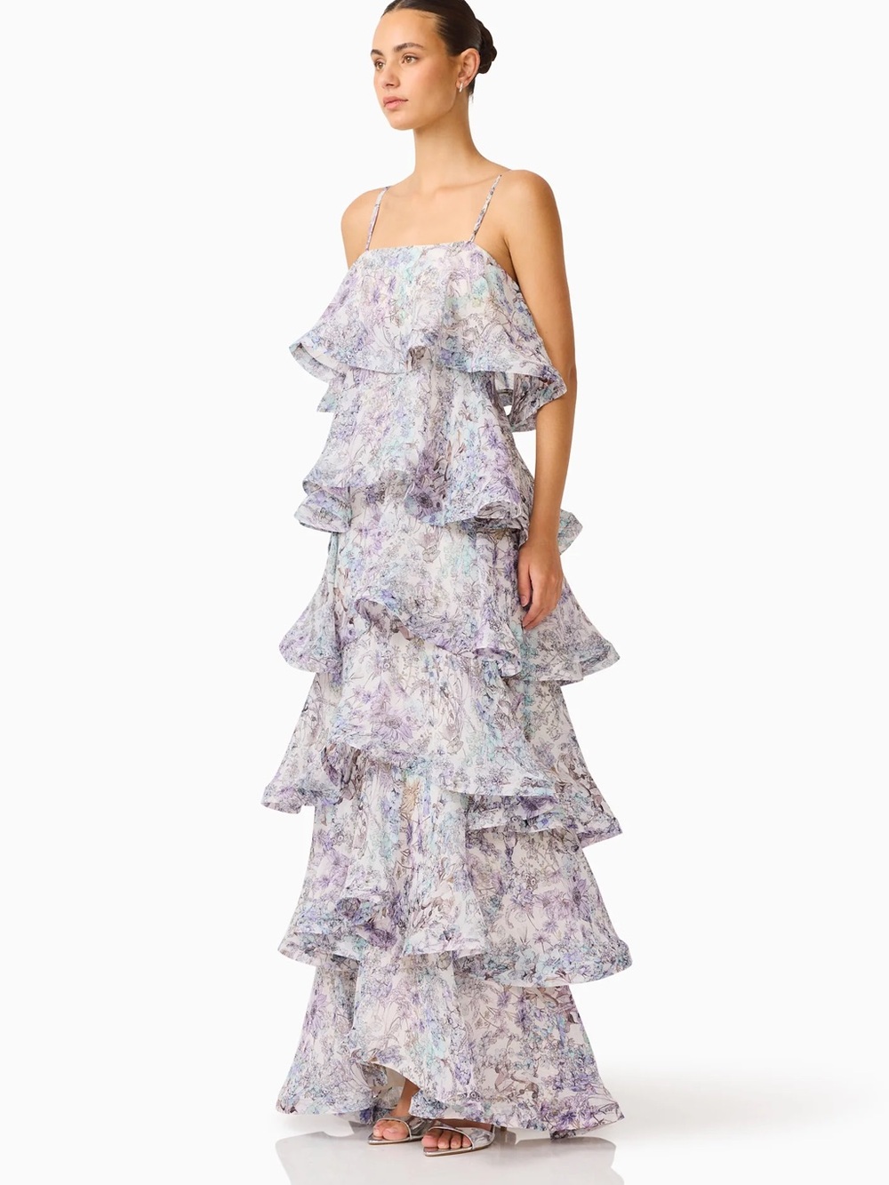 Elliatt Lilac & Pastel Floral Tiered Ruffle Maxi Dress